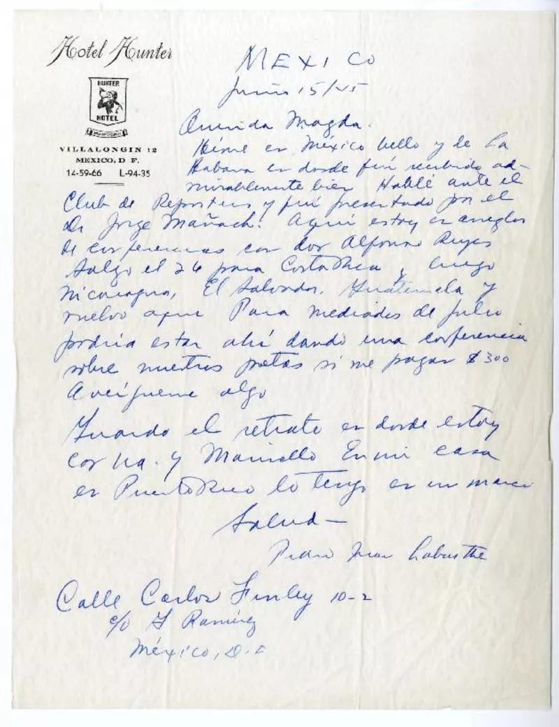 San Juan, Puerto Rico [a] Magda Arce [manuscrito] Pedro Juan Labarthe.