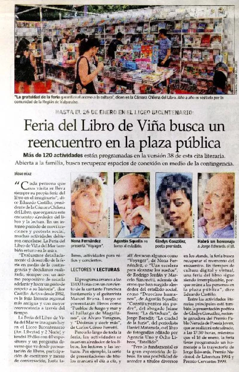 Feria del libro de Viña busca un reencuentro en la plaza pública  [artículo] Iñigo Díaz.