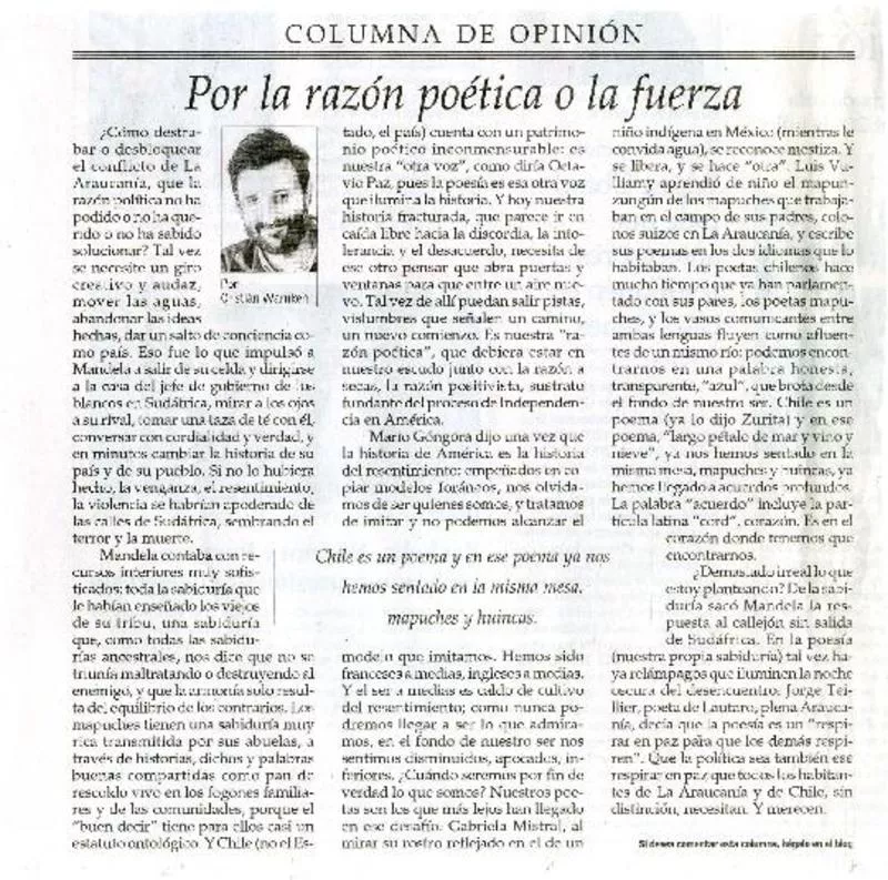 Por la Razón poética o la fuerza  [artículo] Por Cristián Warnken.