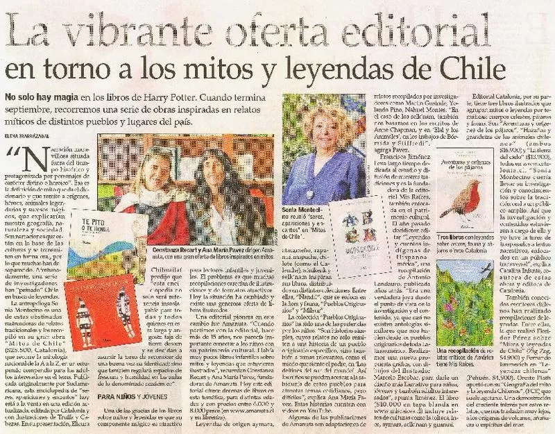 La vibrante oferta editorial en torno a los mitos y leyendas de Chile  [artículo] Elena Irarrázabal.