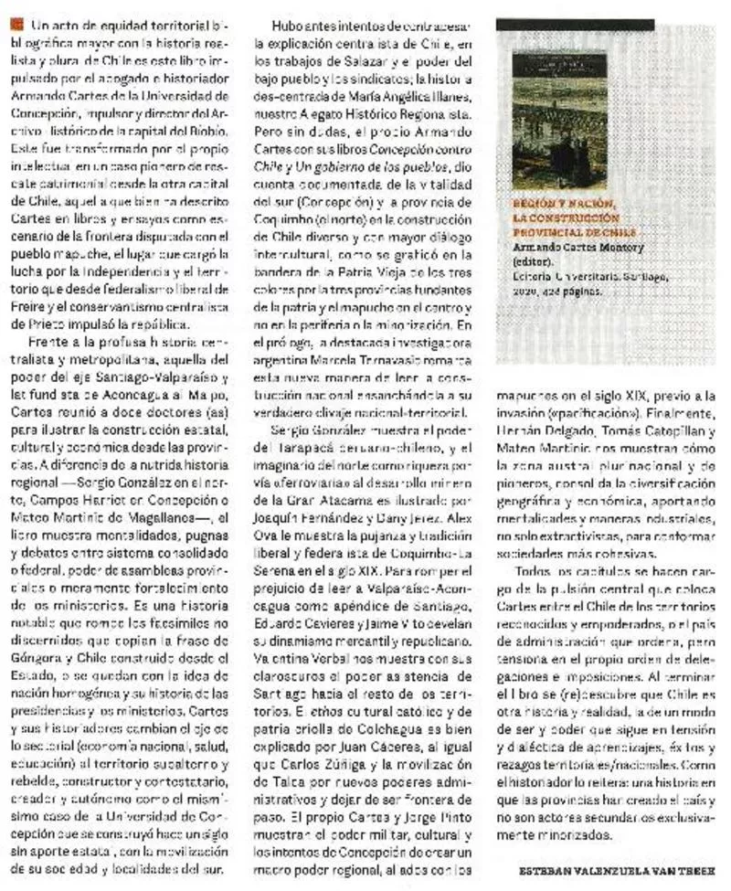 Región y nación : la construcción provincial de Chile siglo XX  [artículo] Esteban Valenzuela Van Treek
