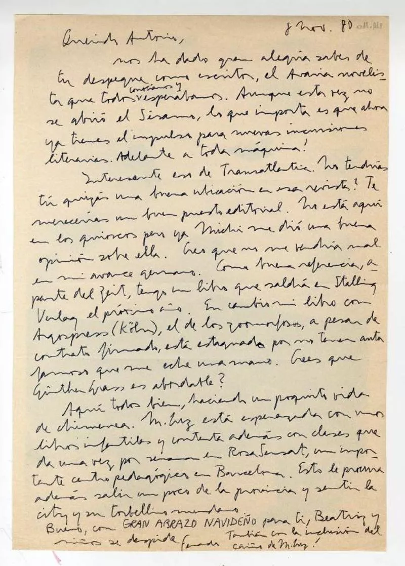 Paris, Francia [a] Antonio Avaria [manuscrito] Armando Uribe.