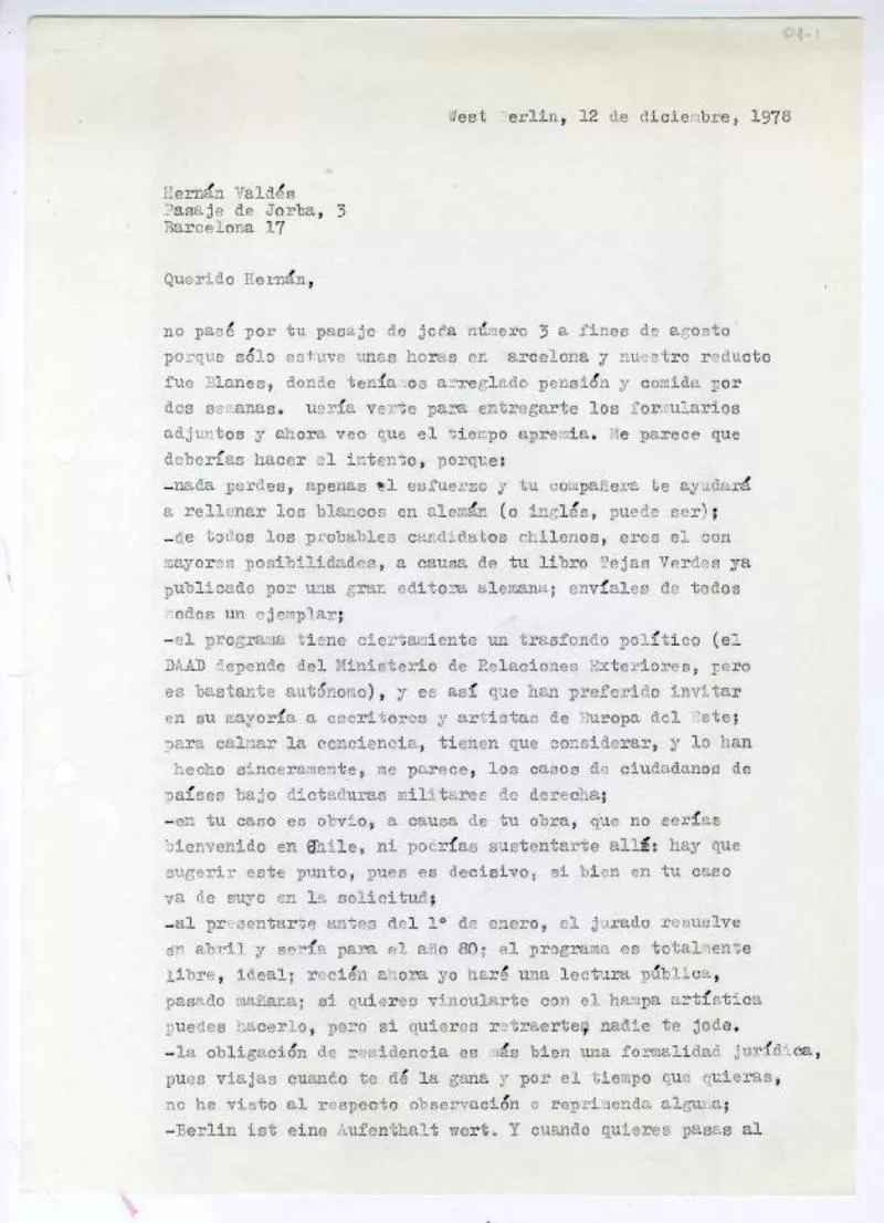 Berlin, Alemania [a] Hernán Valdés [manuscrito] Antonio Avaria.