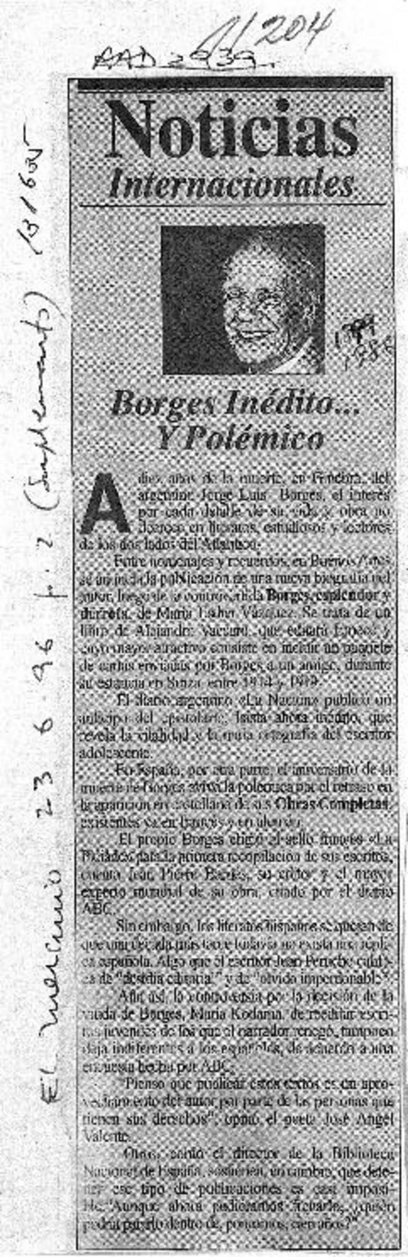 Borges inédito... y polémico.  [artículo]