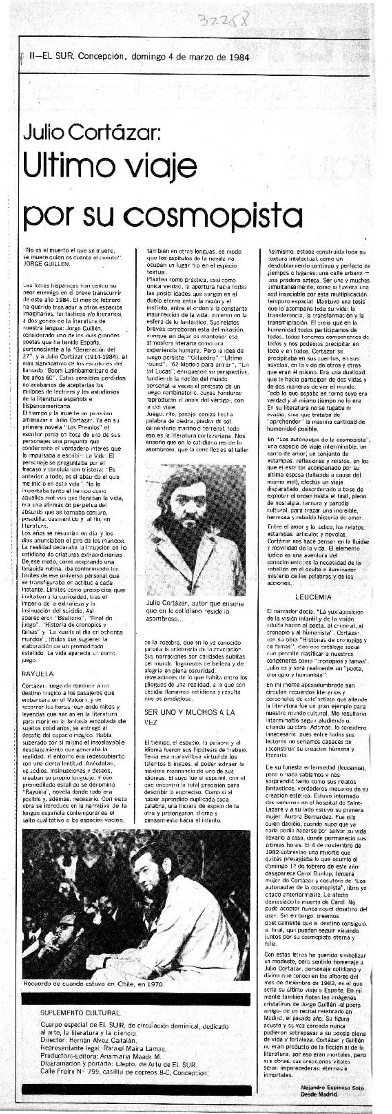Último viaje por su cosmopista  [artículo] Alejandro Espinosa Soto.