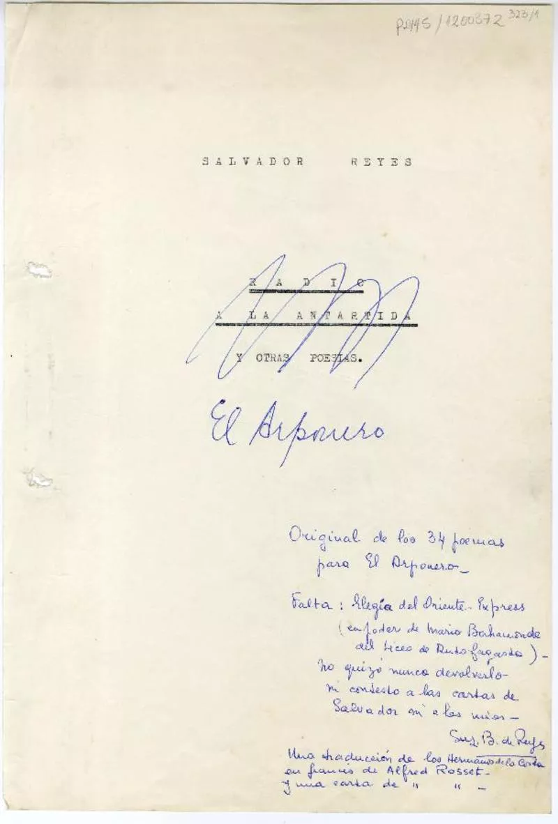 El arponero  [manuscrito] Salvador Reyes.