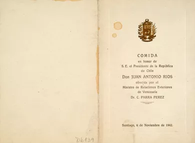 Menú en honor de Juan Antonio Ríos