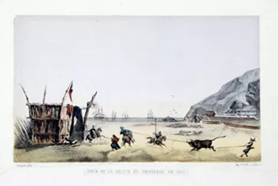 Vista de la caleta de Valparaíso en 1844