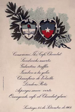 Menú de Buffet sobre pacto limítrofe entre Chile y Argentina 1902