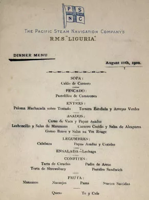 Menú The Pacific Steam Navigation Company's