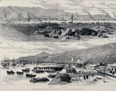 Cargamento de salitre en un puerto de Chile