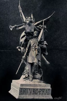 Monumento del Combate de Iquique con el ángel del proyecto primitivo