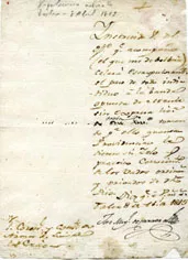 Oficio firmado por Don José Miguel Carrera al Coronel Don Luis de la Cruz