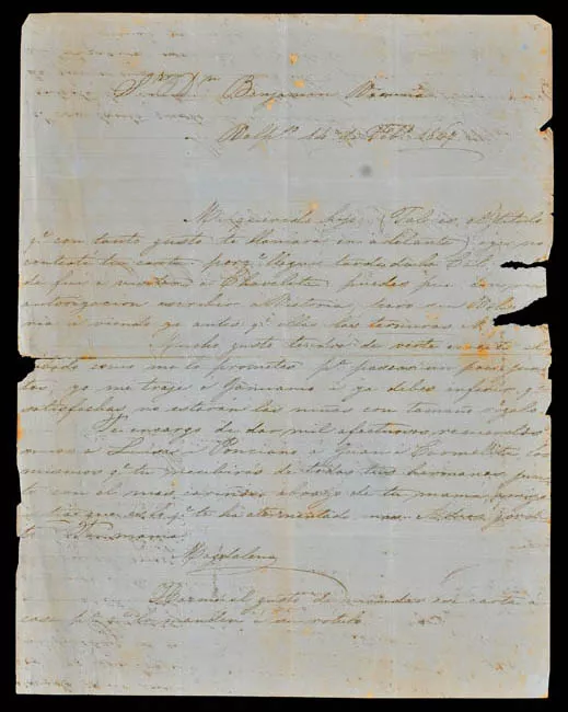 Carta de doña Magdalena Subercaseaux a su hijo Benjamín Vicuña
