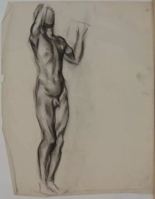 Croquis figura masculina desnuda hacia la derecha 