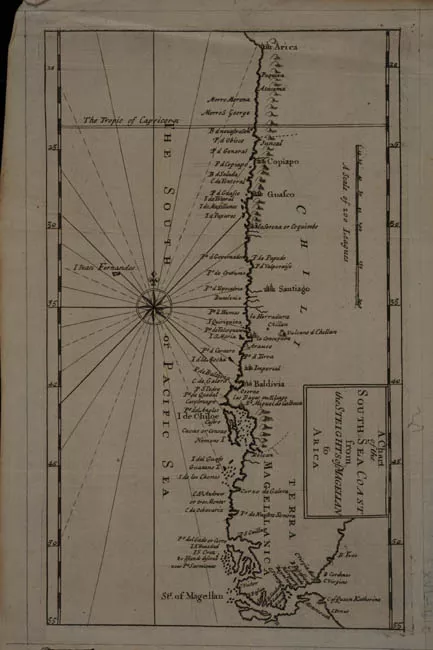 El mapa de las costas del mar del sur desde el estrecho de Magallanes hasta Arica