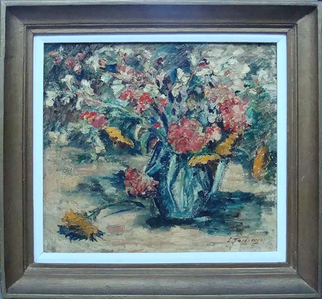 Jarrón azul con flores