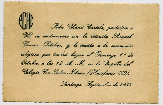 Matrimonio entre Raquel Correa y Pedro Chaná