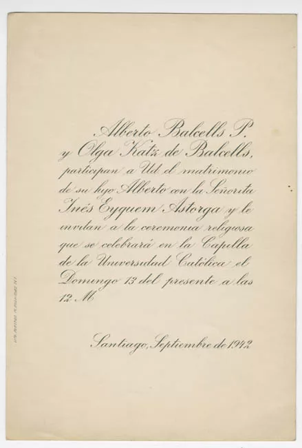Matrimonio de Alberto Balcells Katz e Inés Eyquem Astorga