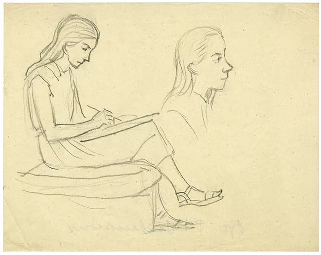 Estudio de mujer escribiendo