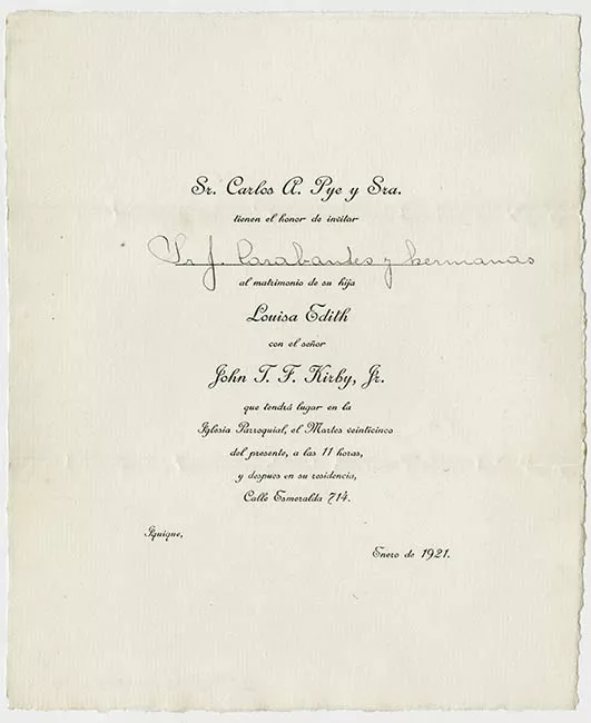 Parte de matrimonio de Louisa Edith Pye y John Kirby