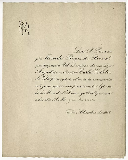 Parte de matrimonio de Augusta Rivera y Carlos Volleter