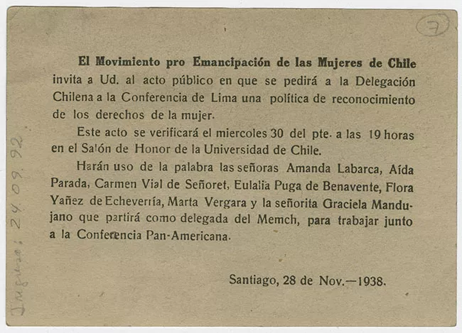 Acto público del Movimiento pro-emancipación de las Mujeres de Chile