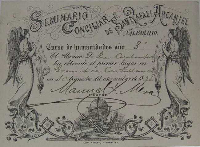 Reconocimiento de Primer Lugar en Gramática Castellana a Juan Carabantes