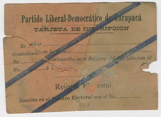 Tarjeta de inscripción Partido Liberal-Democrático de Tarapacá