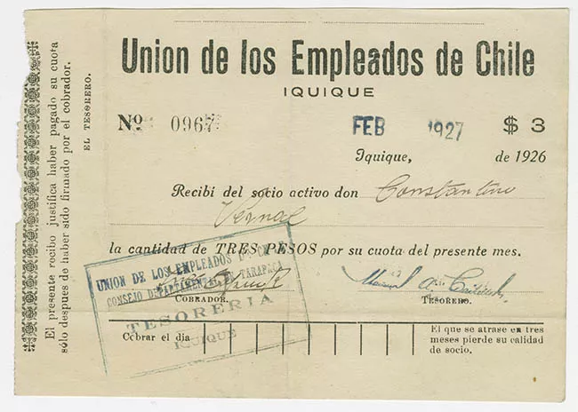 Recibo Unión de los Empleados de Chile