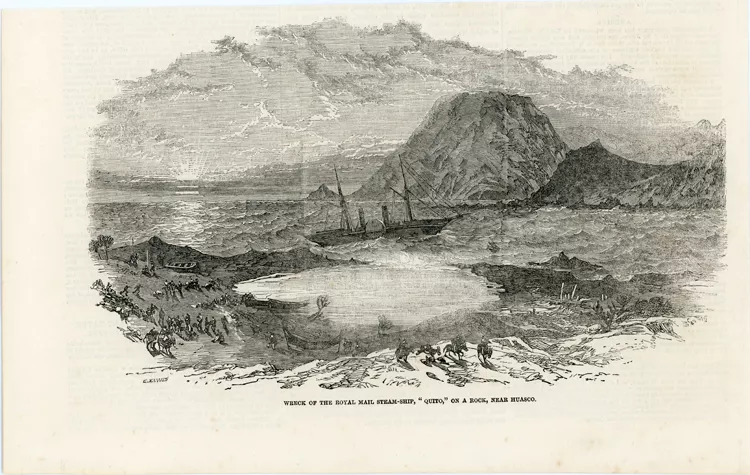 Wreck of the Royal Mail Steam-Ship, "Quito", on a rock, near Huasco