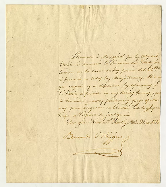Carta de Bernardo O'Higgins: Llamado a esta capital por los votos del pueblo
