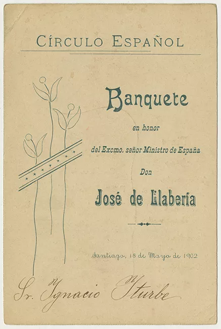 Menú en honor de José de Llabería
