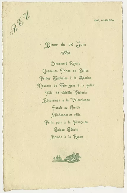 Menú de cena de R.E.U. en francés