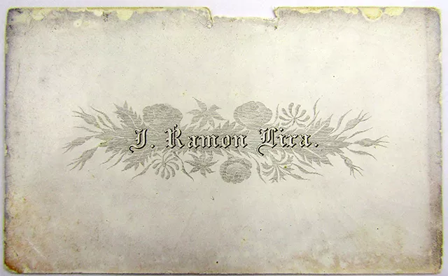 Tarjeta de visita de J. Ramón Lira