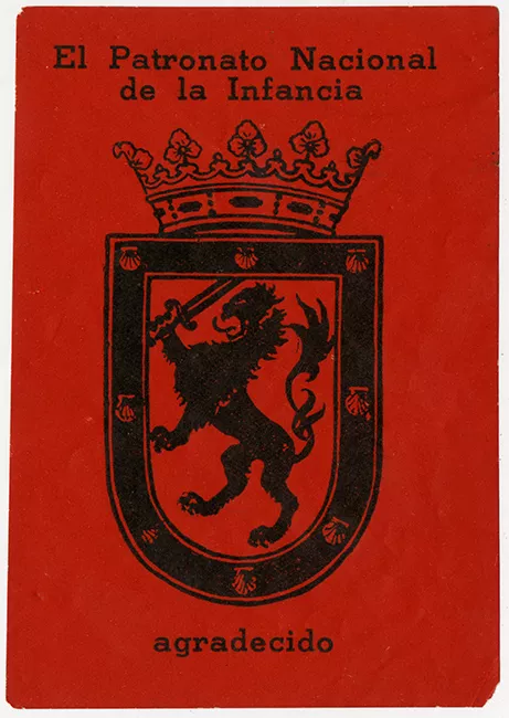 Pegatina de agradecimiento del Patronato Nacional de la Infancia