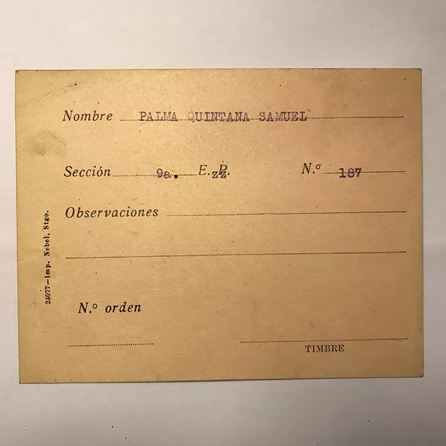 Tarjeta para realizar pedidos, Samuel Palma Quintana