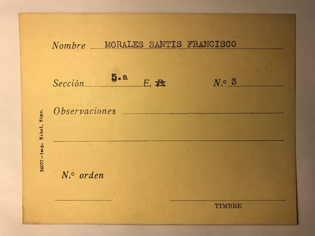 Tarjeta para realizar pedidos, Francisco Morales Santis