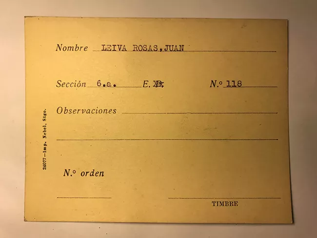 Tarjeta para realizar pedidos, Juan Leiva Rosas