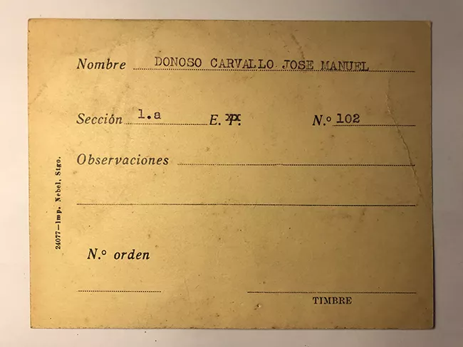 Tarjeta para realizar pedidos, José Manuel Donoso Carvallo