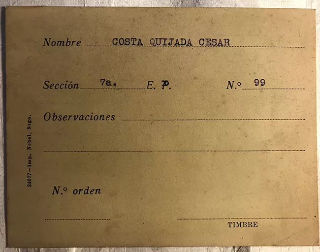 Tarjeta para realizar pedidos, César Costa Quijada 