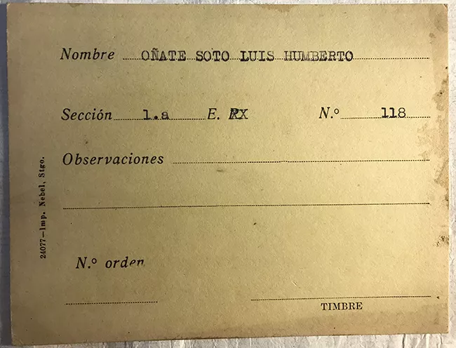 Tarjeta para realizar pedidos, Luis Humberto Oñate Soto 