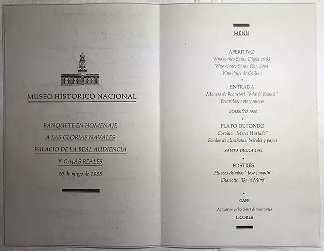 Banquete en homenaje a las glorias navales. Palacio de la Real Audiencia y cajas reales. En Museo Histórico Nacional