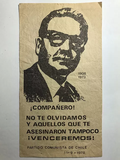 Panfleto de la conmemoración de la muerte del Presidente Salvador Allende 