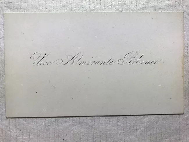 Tarjeta de visita de Vice Almirante Blanco 