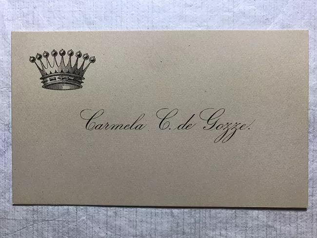 Tarjeta de visita de Carmela C. de Gazze