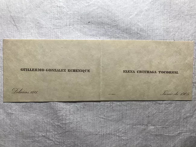 Tarjeta de visita de Guillermo González Echeñique y Elena Cruchaga Tocornal
