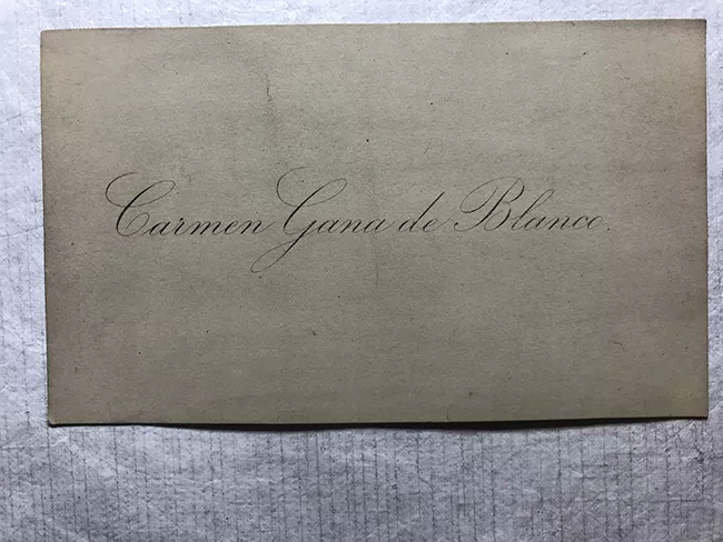 Tarjeta de visita de Carmen Gana de Blanco