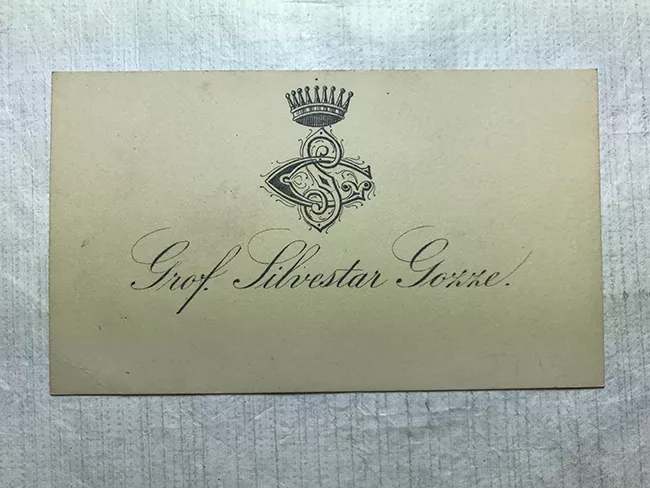 Tarjeta de visita  de Grof. Silvestar Gozze 