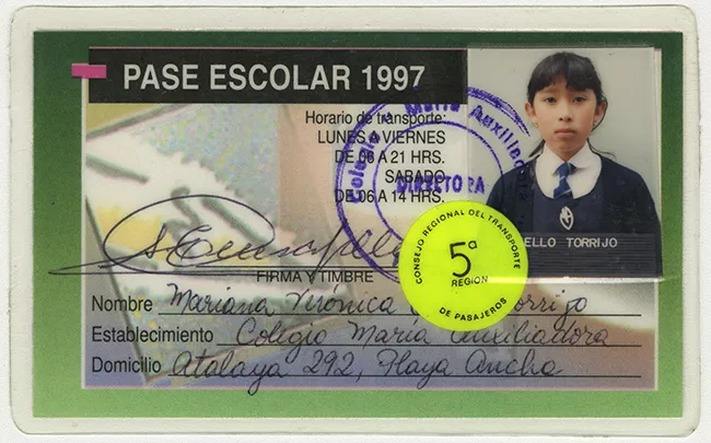 Pase escolar V región 1997 perteneciente a Mariana Tello